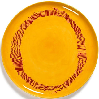 Serax Feast serving plate diam. 35 cm. sunny yellow swirl - stripes red Buy now on Shopdecor